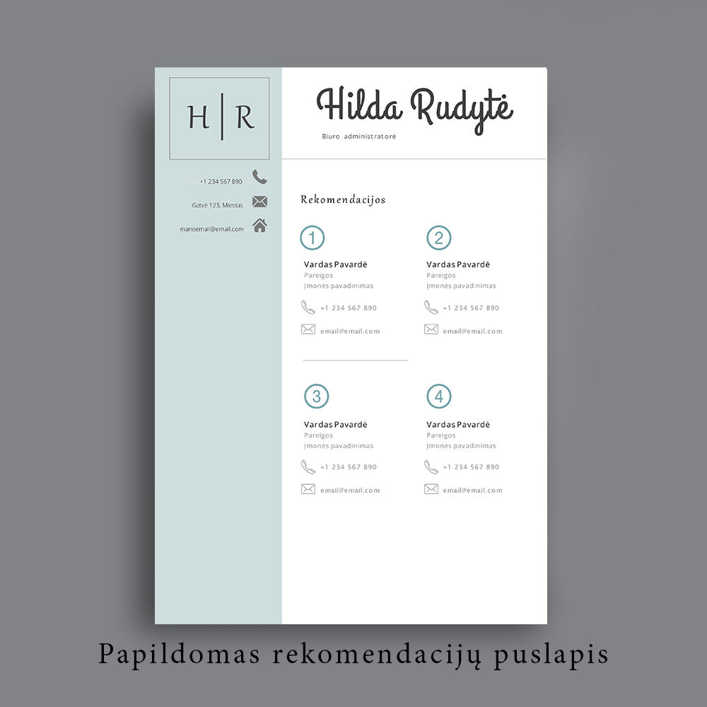 Rekomendacijų puslapio šablonas, forma, CV