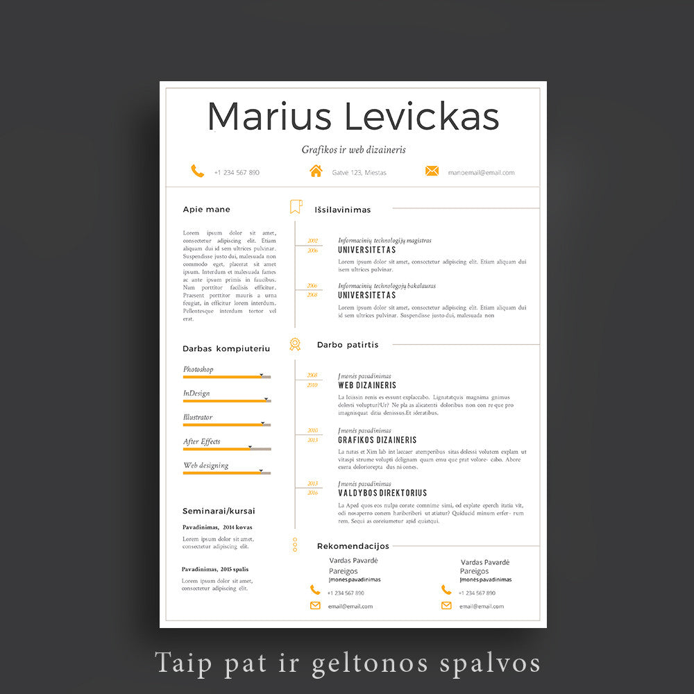 1 puslapio melsvas curriculum vitae šablonas, CV šablonas Word