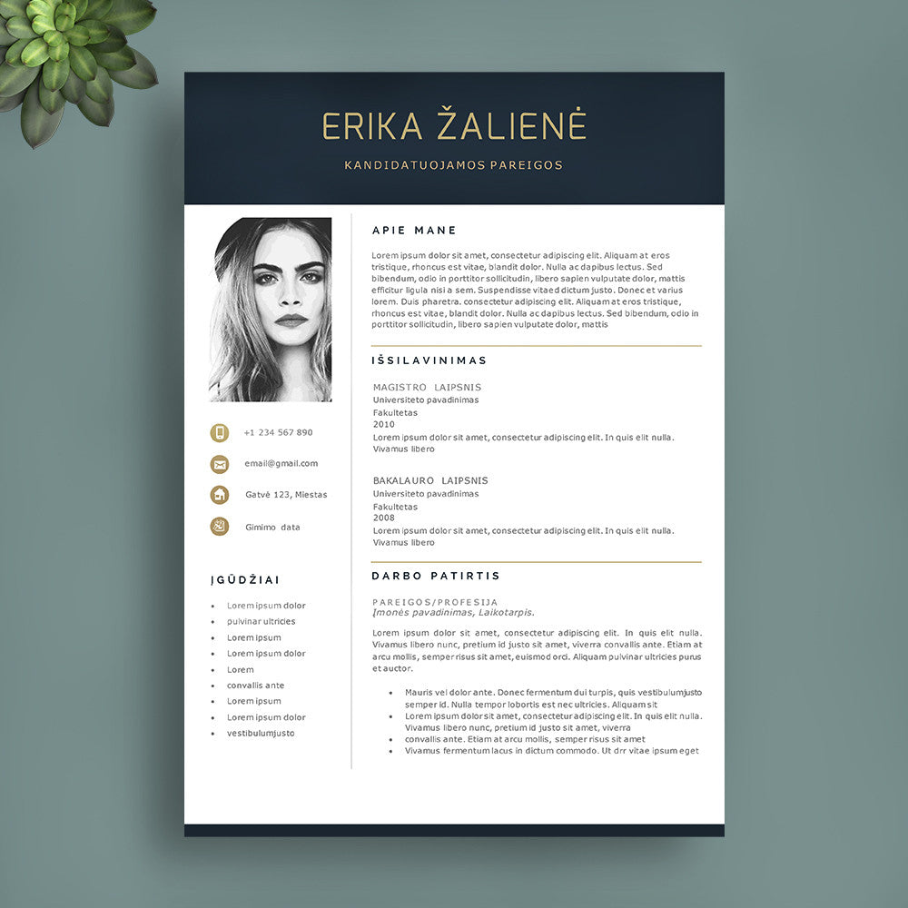 Išskirtinio dizaino CV šablonas su nuotrauka, 2 puslapiu cv sablonai Word