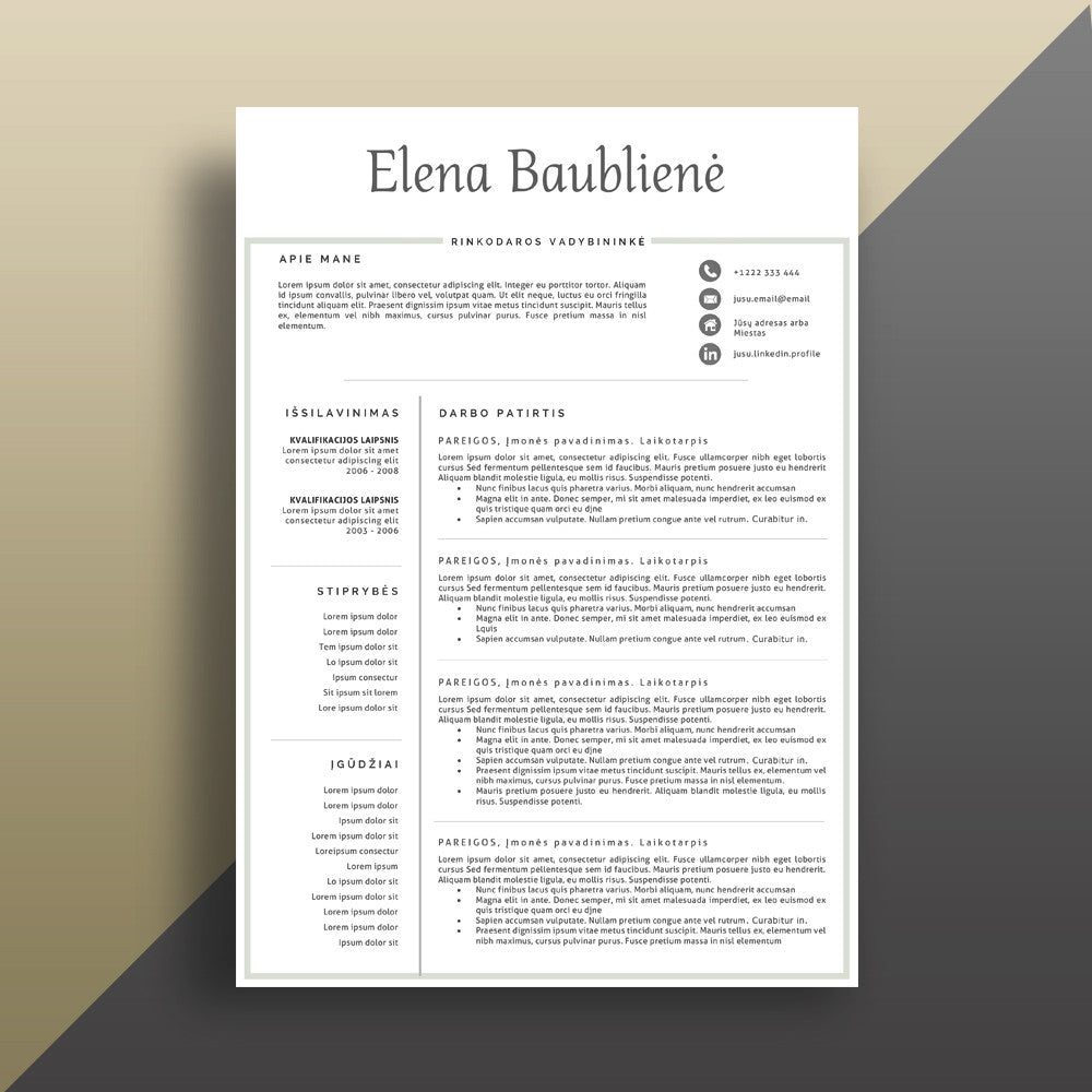 Lengvai redaguojmas MS Word programoje CV šablonas. Mes taip pat teikiame motyvacinio laiško, CV rašymo bei vertimo paslaugas.