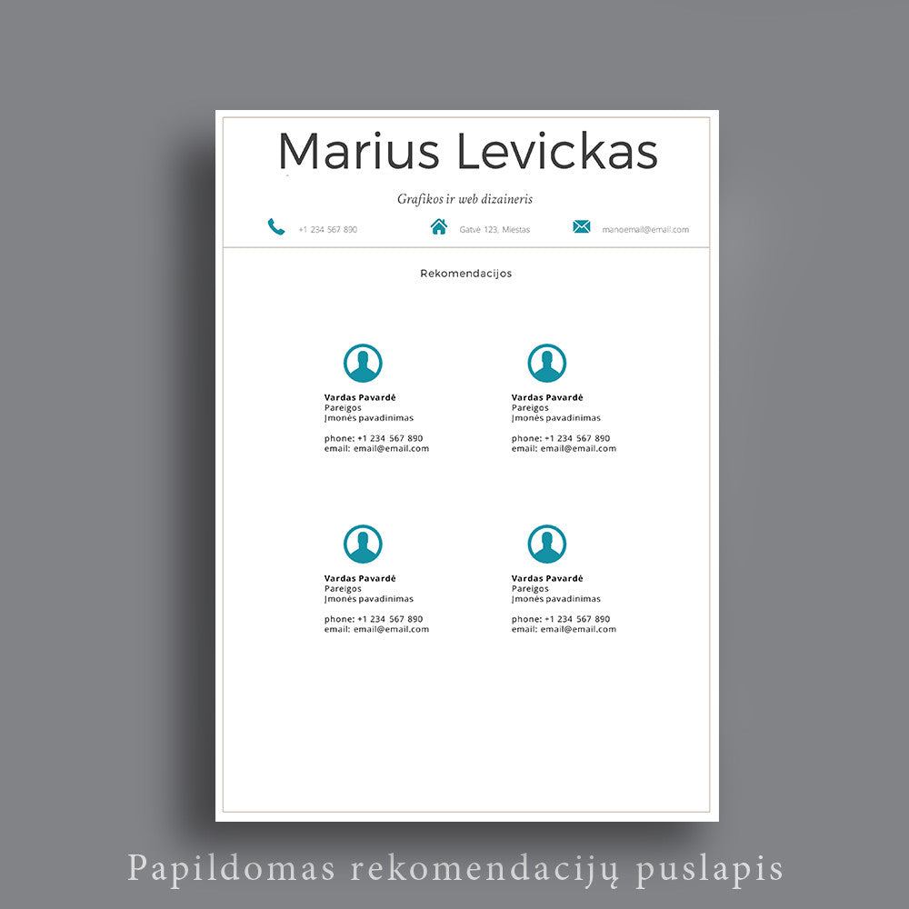 Rekomendacijų puslapis, CV