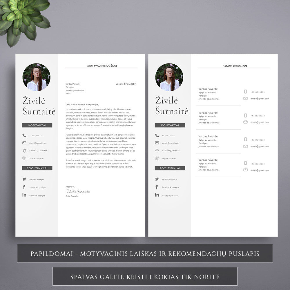Motyvacinis laiškas, rekomendacijų puslapis, šablonai redaguojami Word