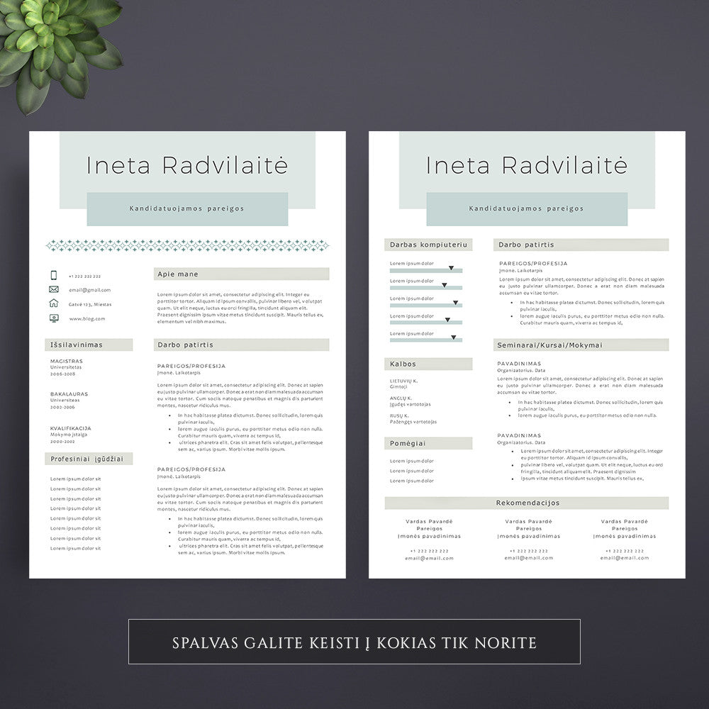 2 puslapių modernus cv šablonas,