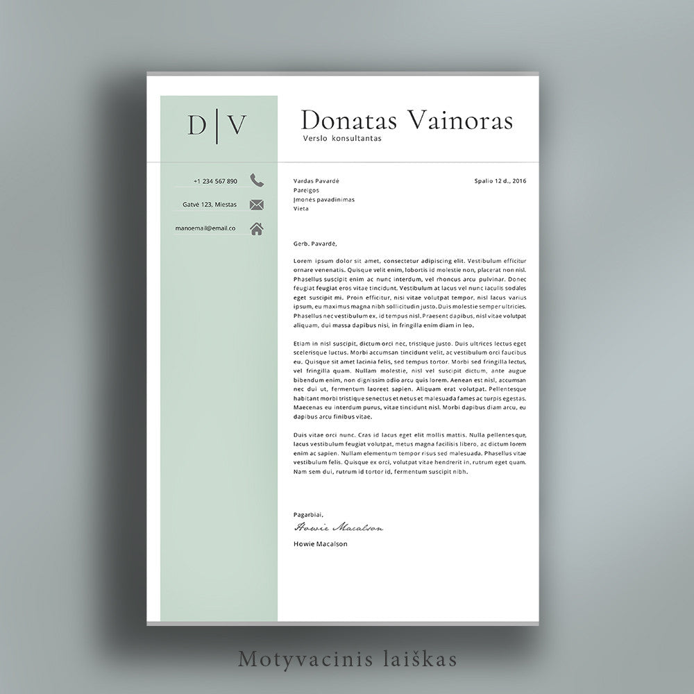 Motyvacinio laiško šablonas redaguojamas Word programoje