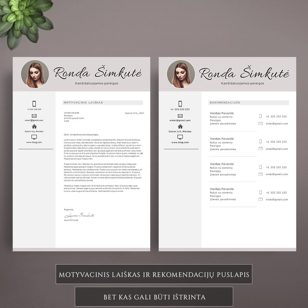 Motyvacinio laiško ir rekomendacijų puslapio šablonai