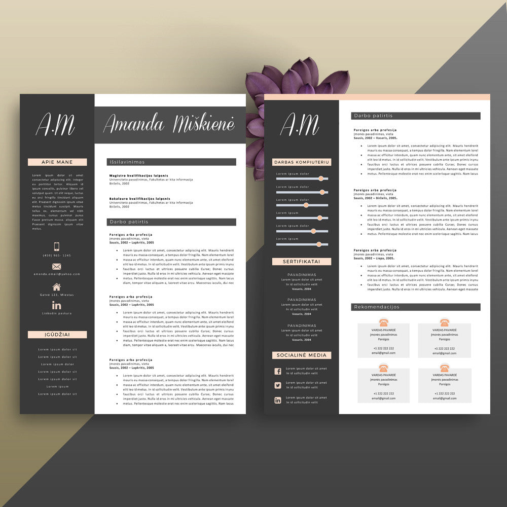 2 puslapių CV šablonai. Lengvai redaguojami su MS Word. Parsisiųsk akimirksniu ir pradėk redaguoti. Mes taip pat teikiame CV rašymo ir redagavimo paslaugas.