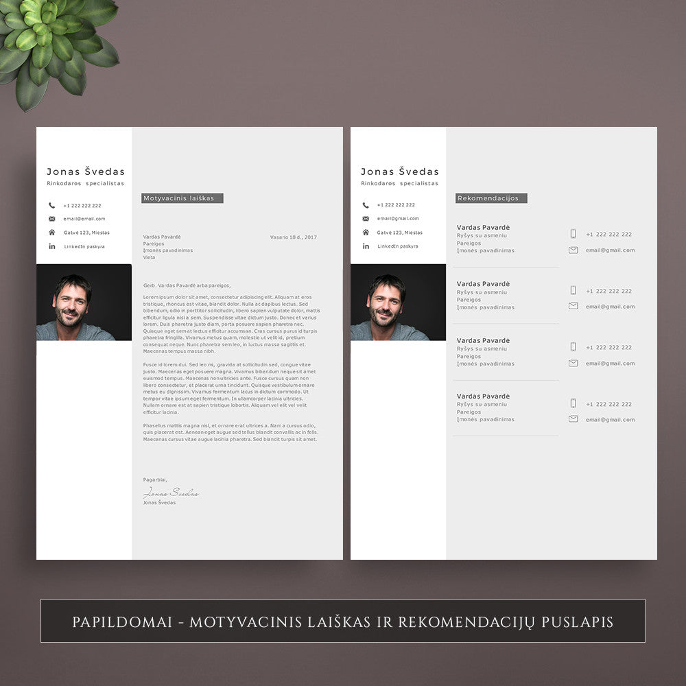 motyvacinis laiškas ir rekomendacijų puslapis su nuotrauka