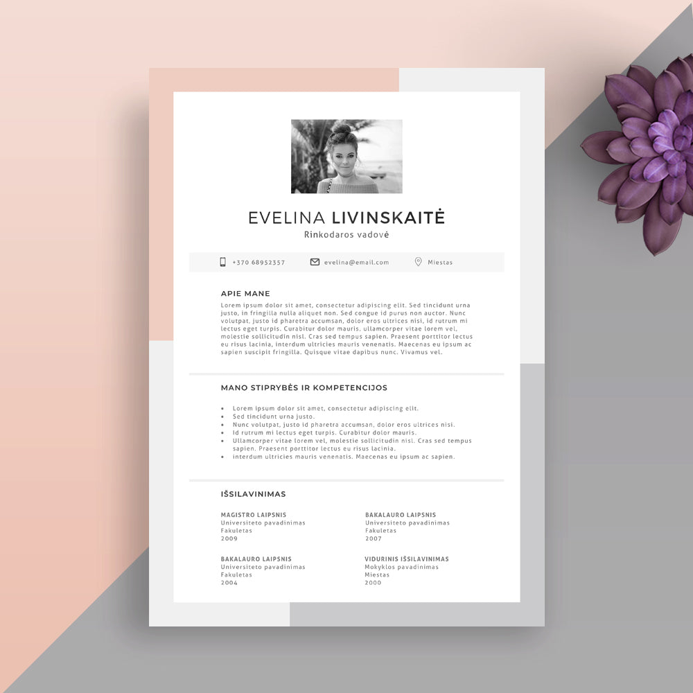 CV šablonas, kurį galite pritaikyti pagal save, išsaugoti PDF formatu ir siųsti potencialiems darbdaviams. CV sablonai - greitas ir paprastas būdas sukurti CV.