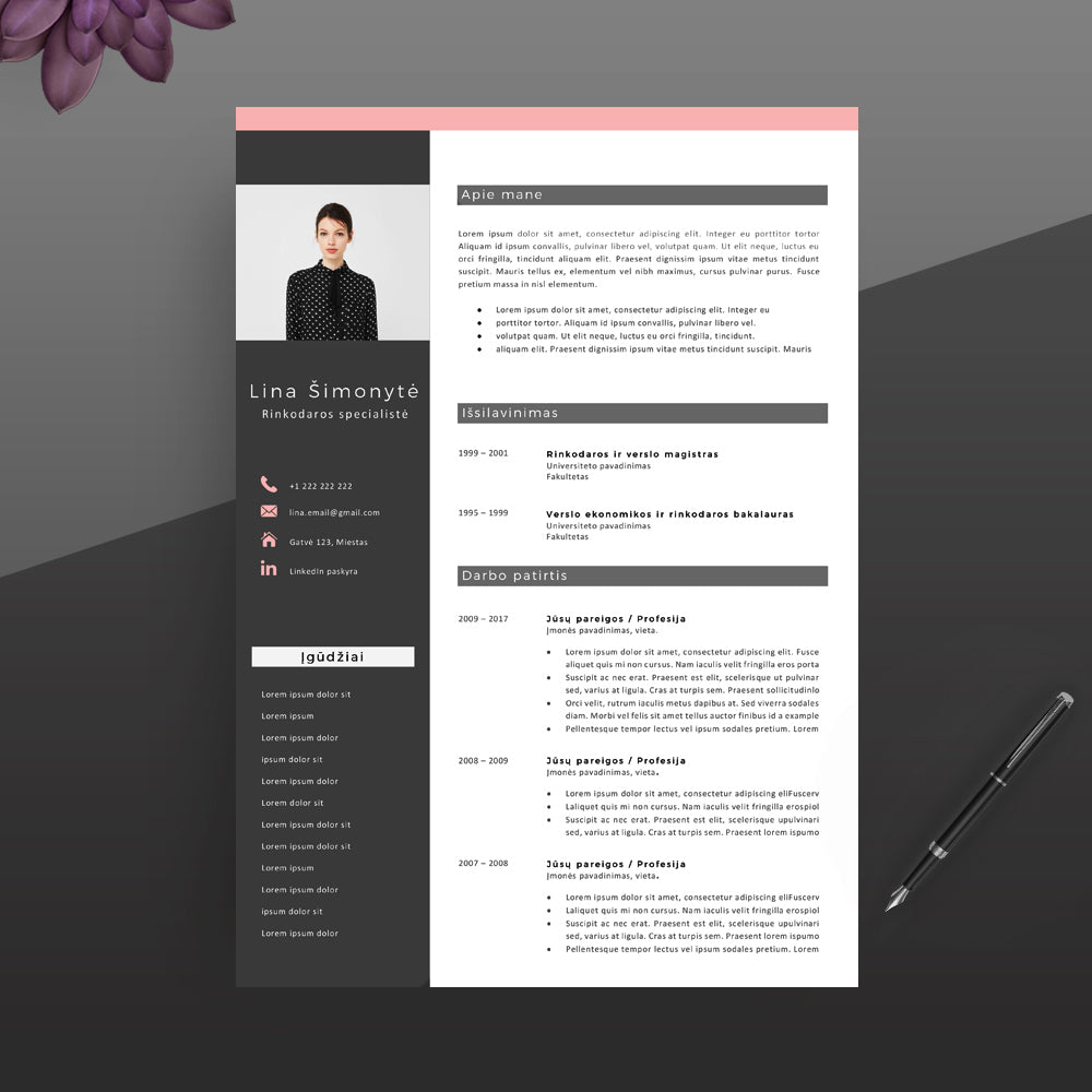 Modernus 2 puslapių CV šablonas, modernus cv sablonas.