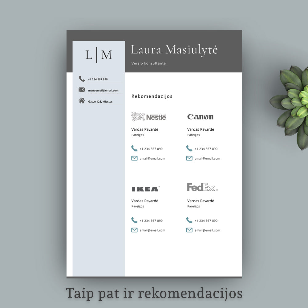 Papildomas rekomendacijų puslapio šablonas