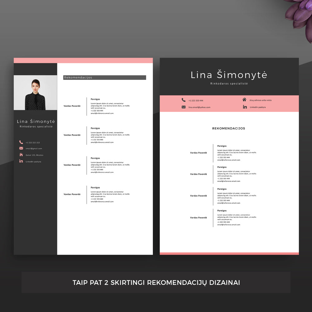 2 skirtingi rekomendacijų puslapio šablonai