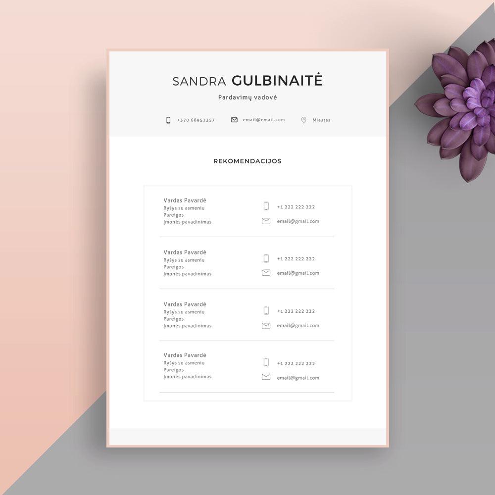 Rekomendacijos yra svarbi CV dalis. Jos puikiai atrodys šiame priderintame rekomendacijų šablone.