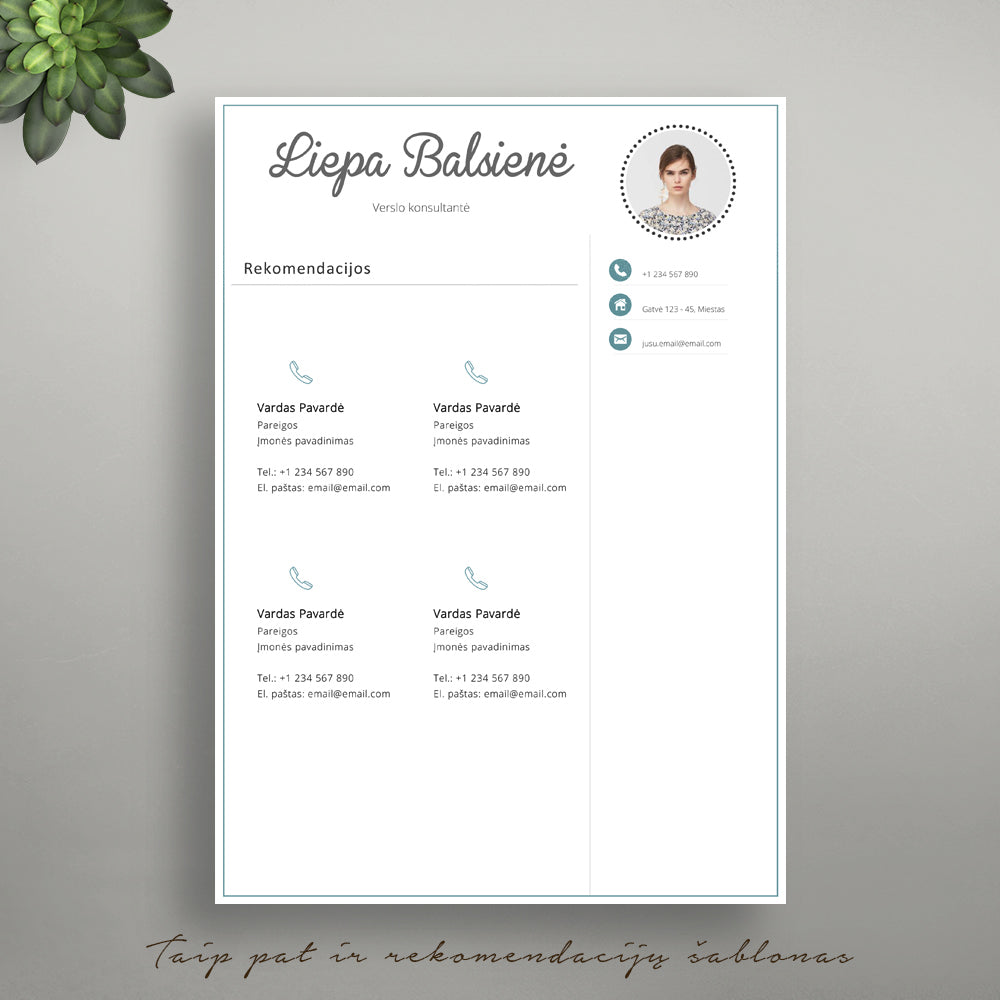 Rekomendacijų puslapio šablonas, forma.